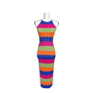 Beautiful Women's colorful  stretch dress, with attached‎ belt M